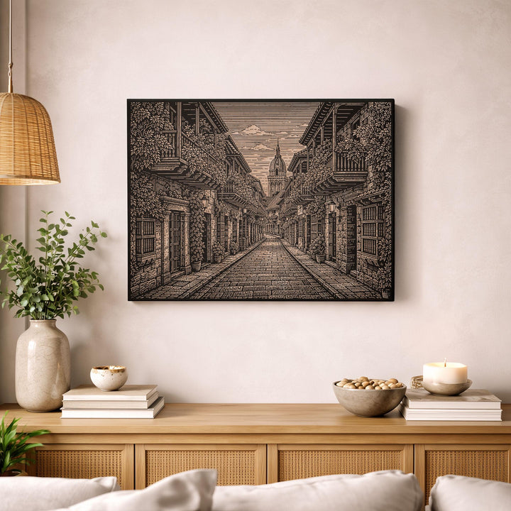 Cartagena Street Engraved Birch Art Panel