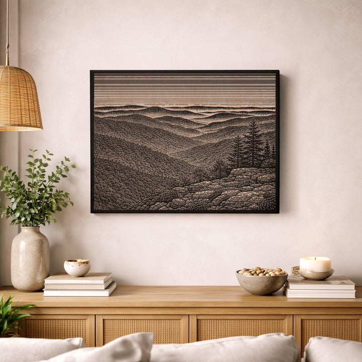 Blue Ridge Mountains Engraved Birch Art Panel