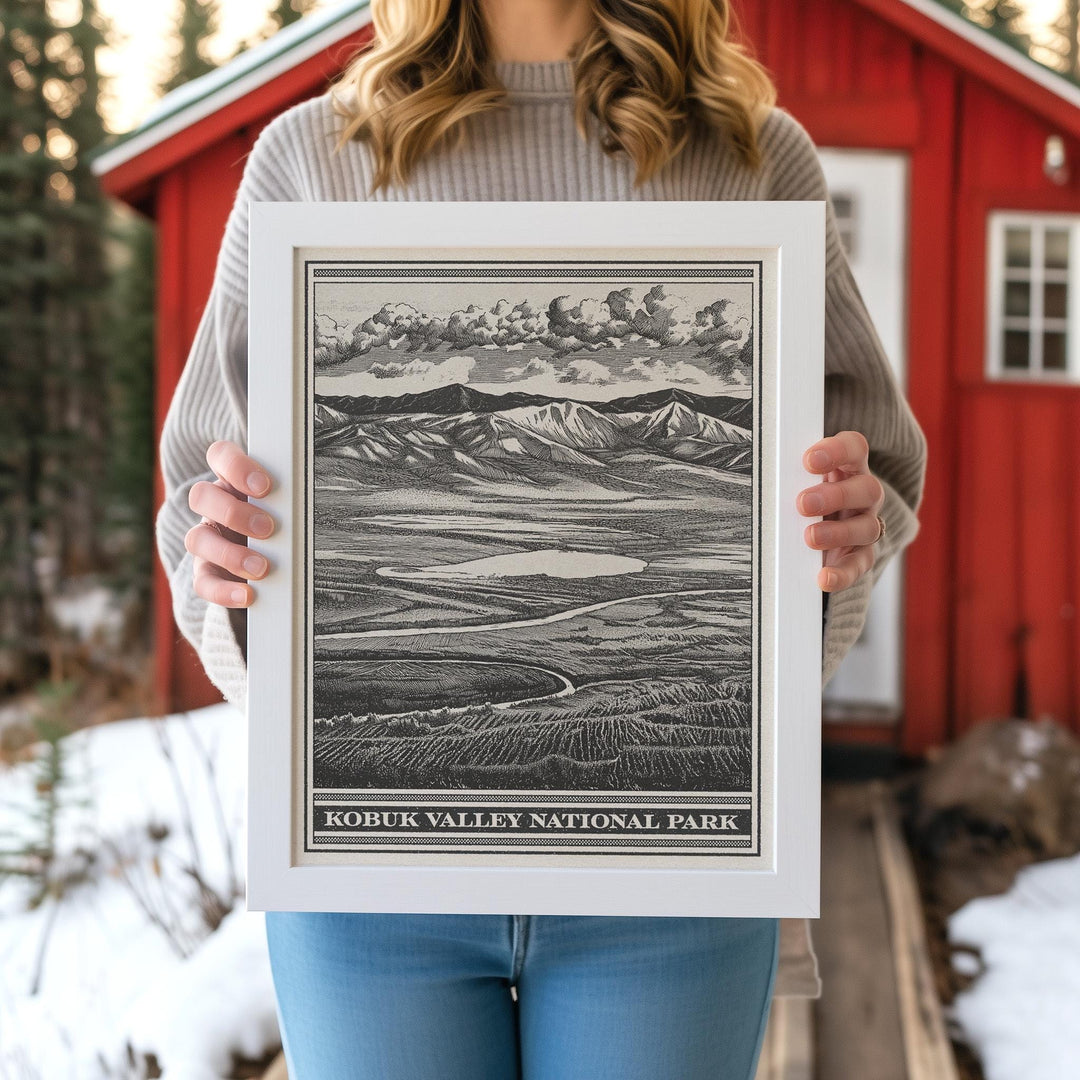 Kobuk Valley National Park Lithograph Style Print - Vintage Alaska archival matte fine art print gift. Arctic Circle Caribou Migration