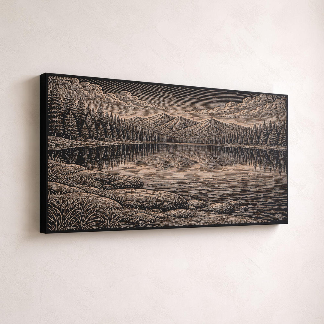 Alpine Lake Mirror Water Below the Peaks Engraved Birch Art Panel