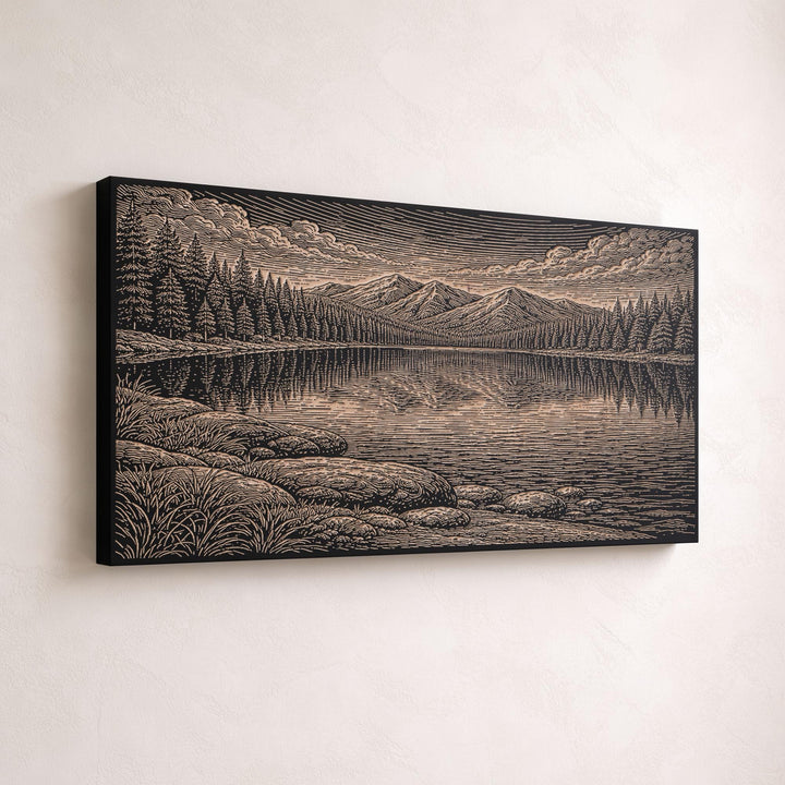 Alpine Lake Mirror Water Below the Peaks Engraved Birch Art Panel