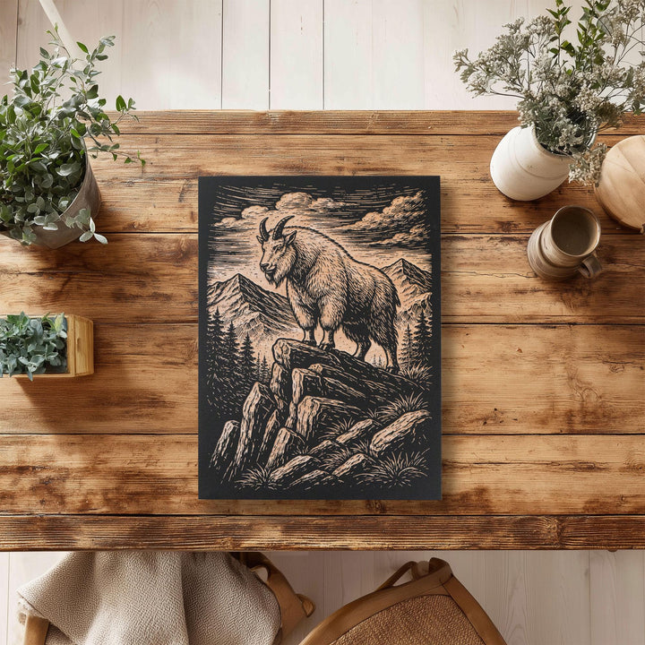 Mountain Goat in Alpine Wilderness Engraved Birch Art Panel