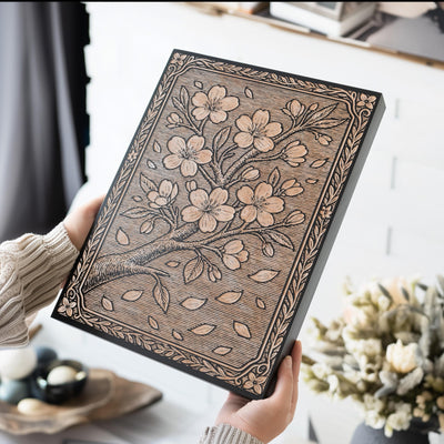 Cherry Blossom Branch Engraved Birch Illustration
