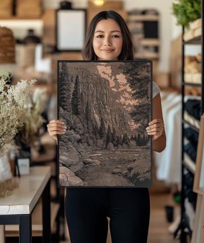 El Capitan Yosemite Scene Engraved Illustration