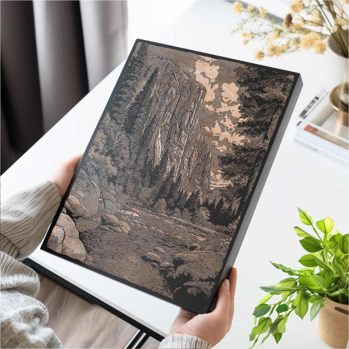 El Capitan Yosemite Scene Engraved Illustration