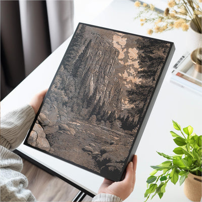 El Capitan Yosemite Scene Engraved Illustration