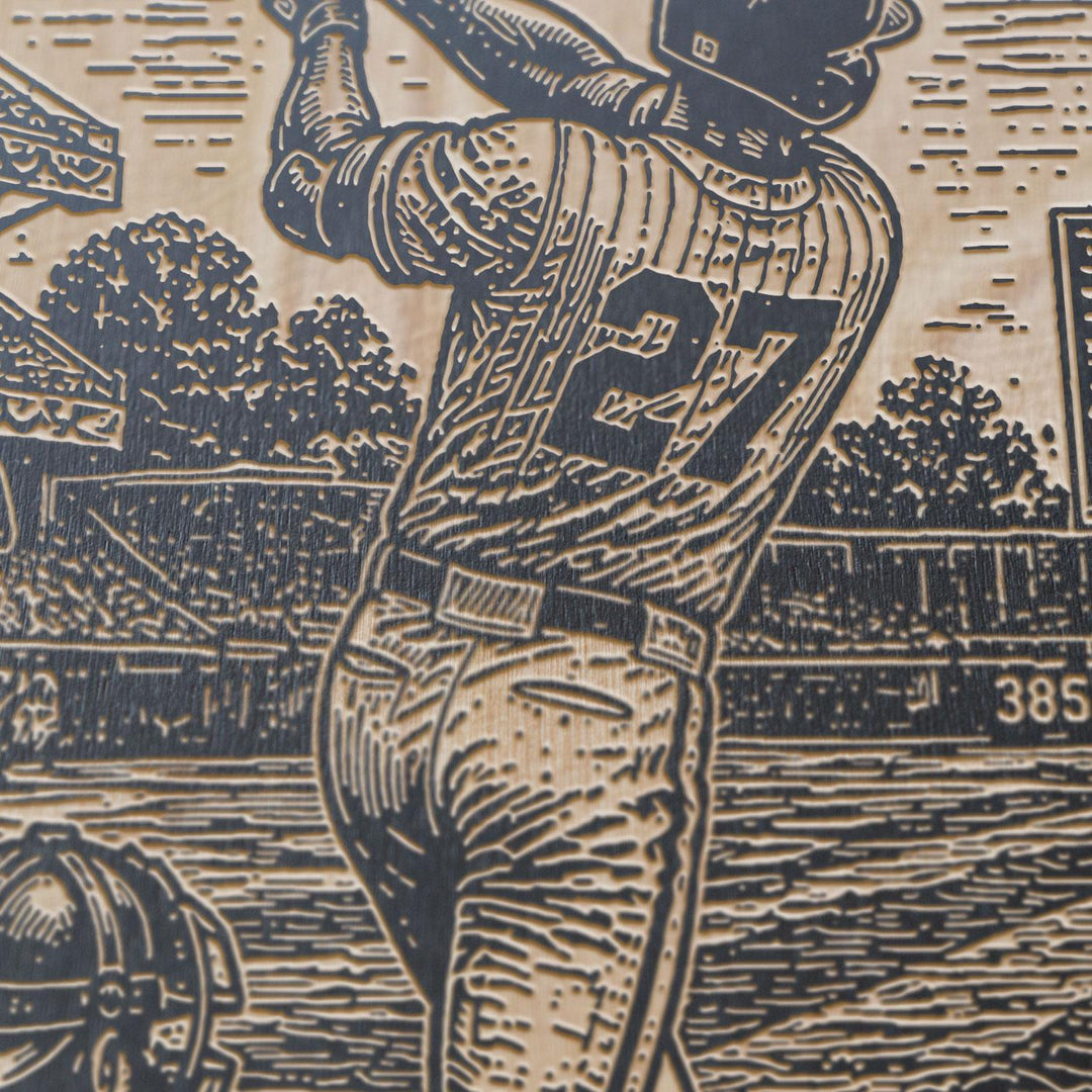 Homerun Baseball Swing Engraved Illustration