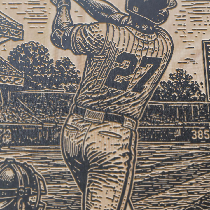 Homerun Baseball Swing Engraved Illustration
