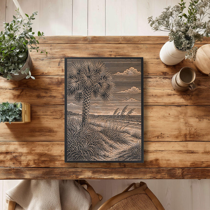 Palmetto and Dune Edge Engraved Birch Art Panel