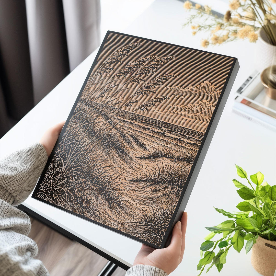Sea Oats and Gulf Dunes Engraved Birch Art Panel