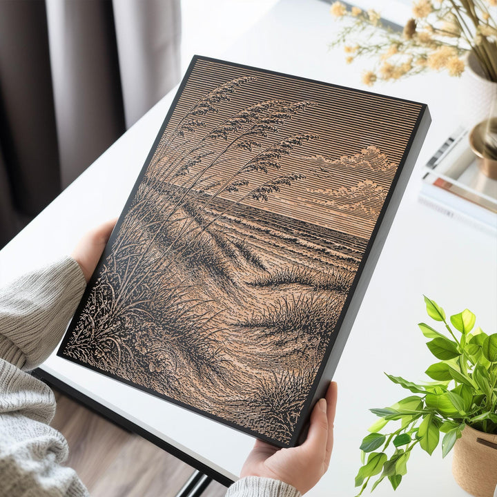 Sea Oats and Gulf Dunes Engraved Birch Art Panel