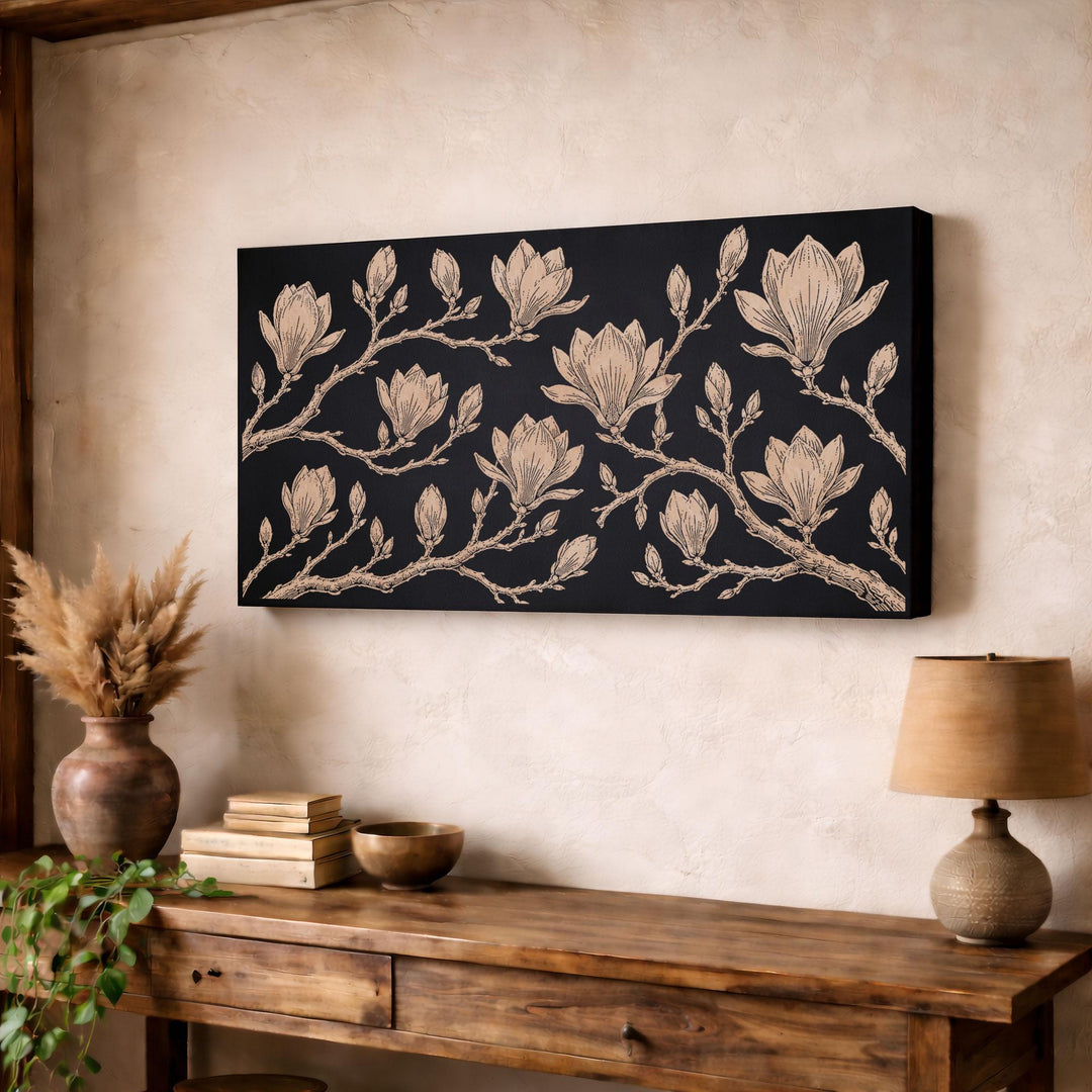 Japanese Magnolia Blossoms Engraved Birch Art Panel