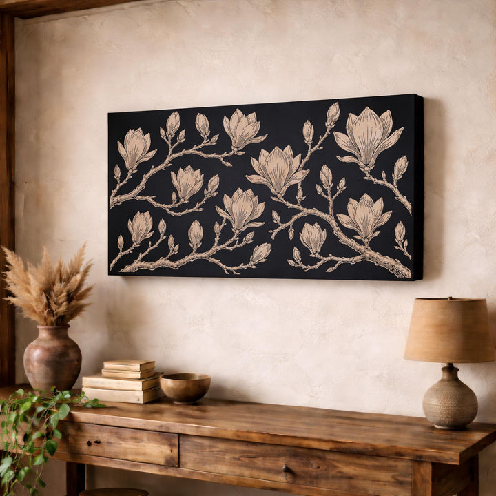 Japanese Magnolia Blossoms Engraved Birch Art Panel