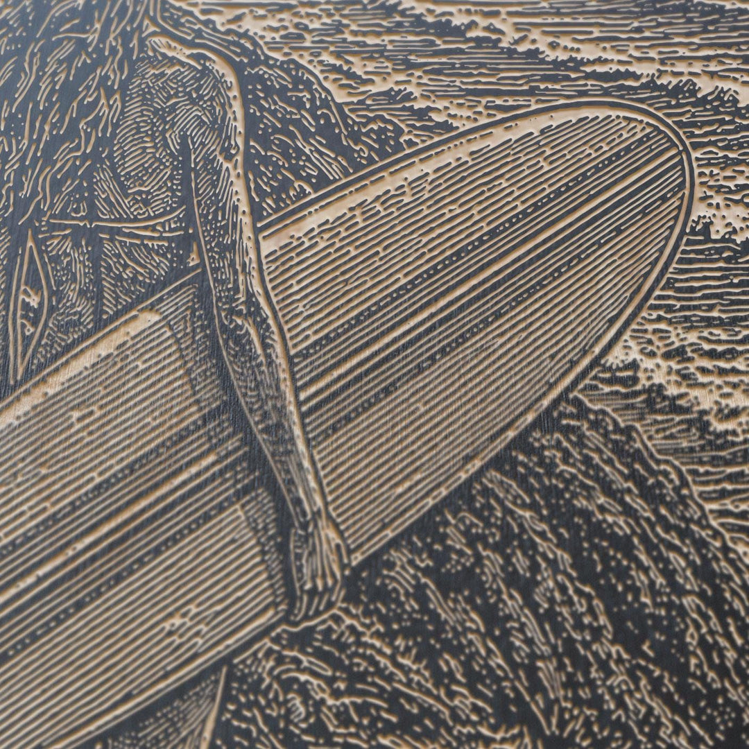 Longboarder on the Bluff Engraved Illustration