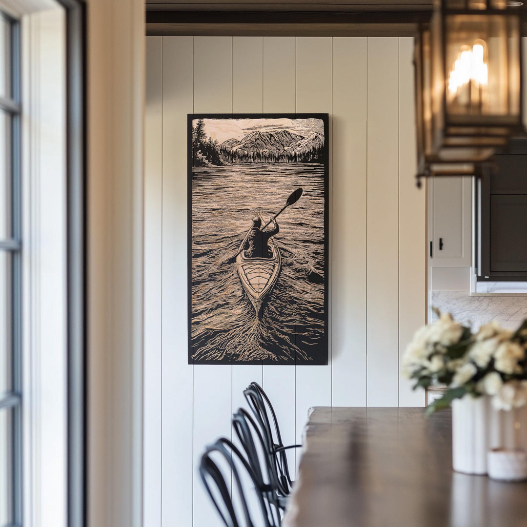 Kayaker Engraved Illustration
