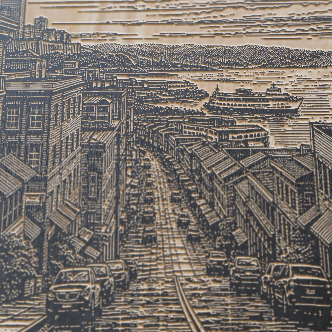 Seattle Market Hill Engraved Birch Art Panel
