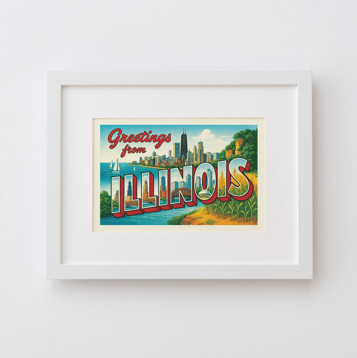 Illinois Postcard Art Print