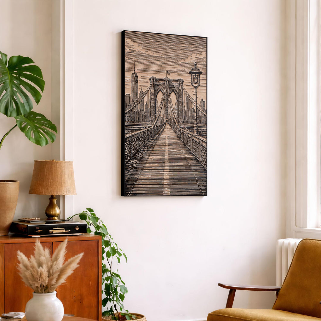 Brooklyn Bridge Walkway Engraved Birch Art Panel