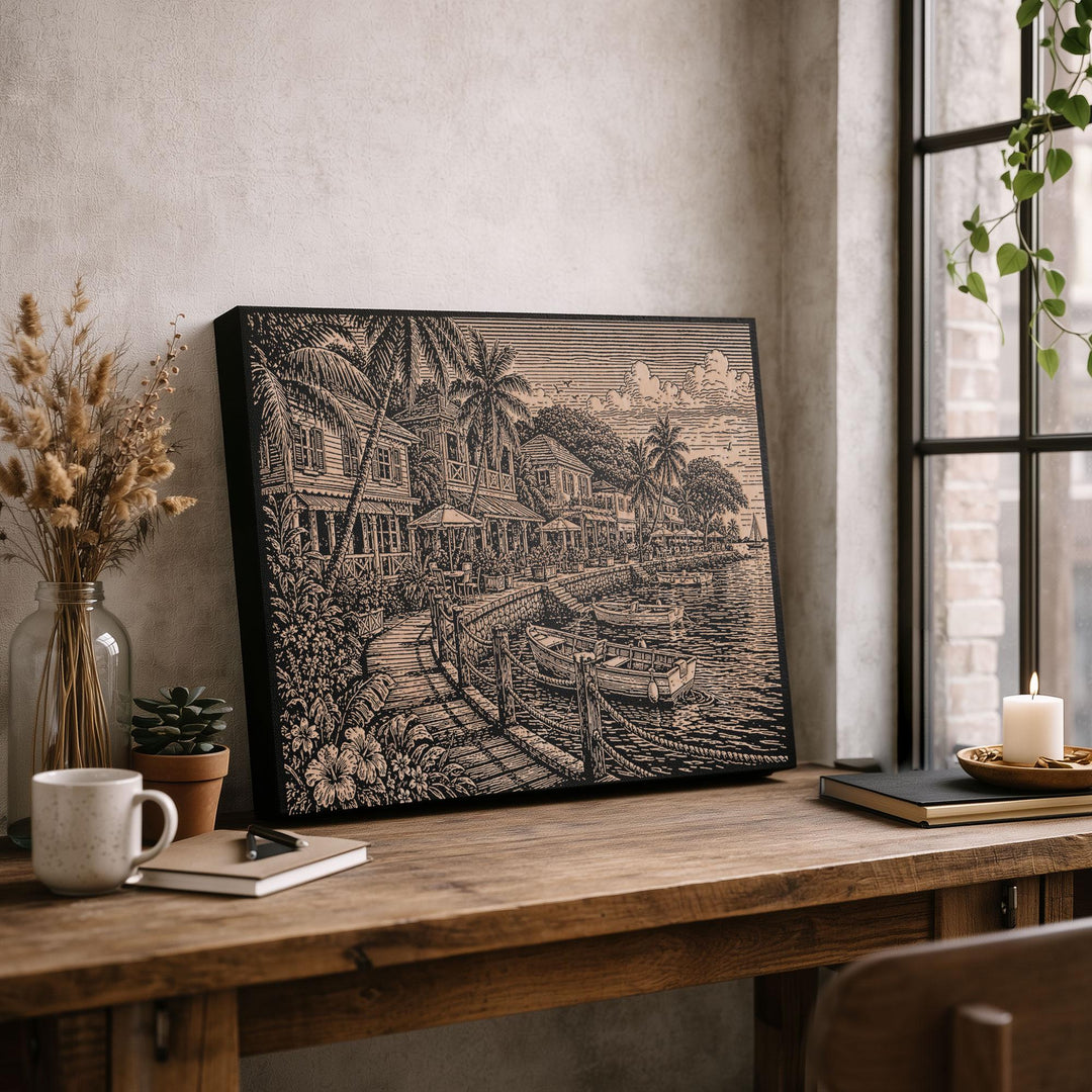 Barbados Seafront Engraved Birch Art Panel