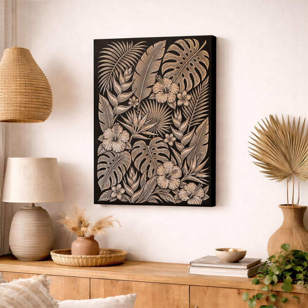 Tropical Botanical Engraved Birch Art Panel