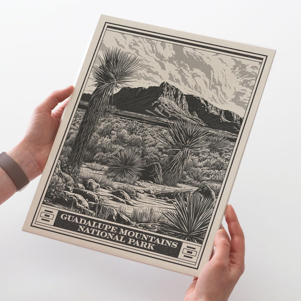 Guadalupe Mountains National Park Lithograph Style Print - Vintage Texas archival matte fine art print Gift Chihuahuan Desert Salt Basin Dune