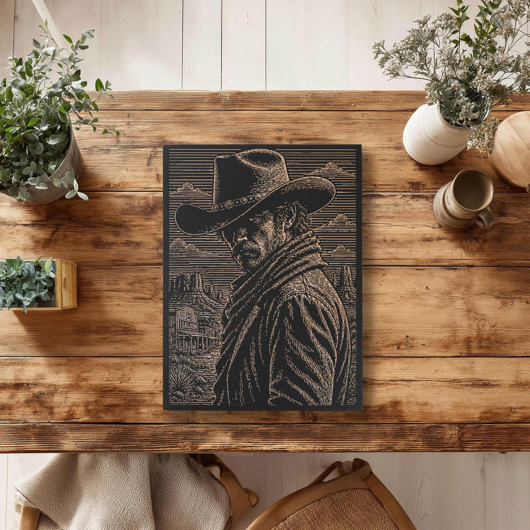 Cowboy Portrait Engraved Illustration