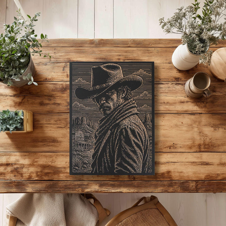 Cowboy Portrait Engraved Illustration
