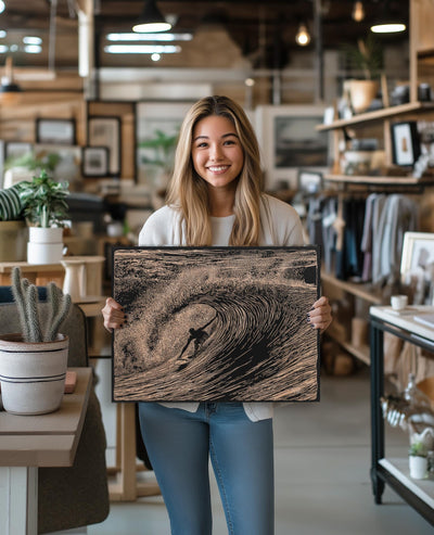 Surfer in a Barrel Wave Scene Wall Art