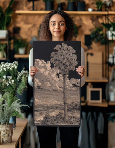 Beach Palm Tree Engraved Illustration