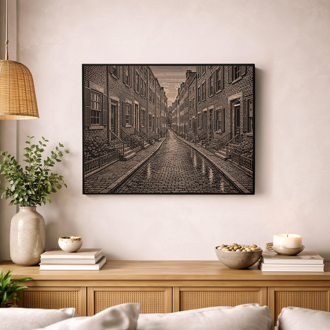 Boston Beacon Hill Engraved Birch Art Panel