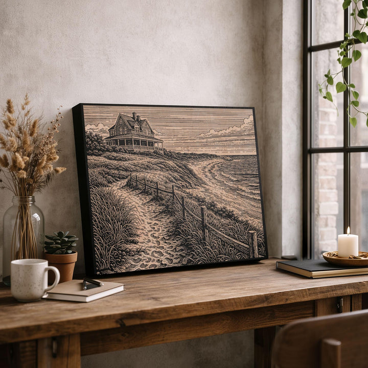 Seaside Cottage Engraved Birch Art Panel