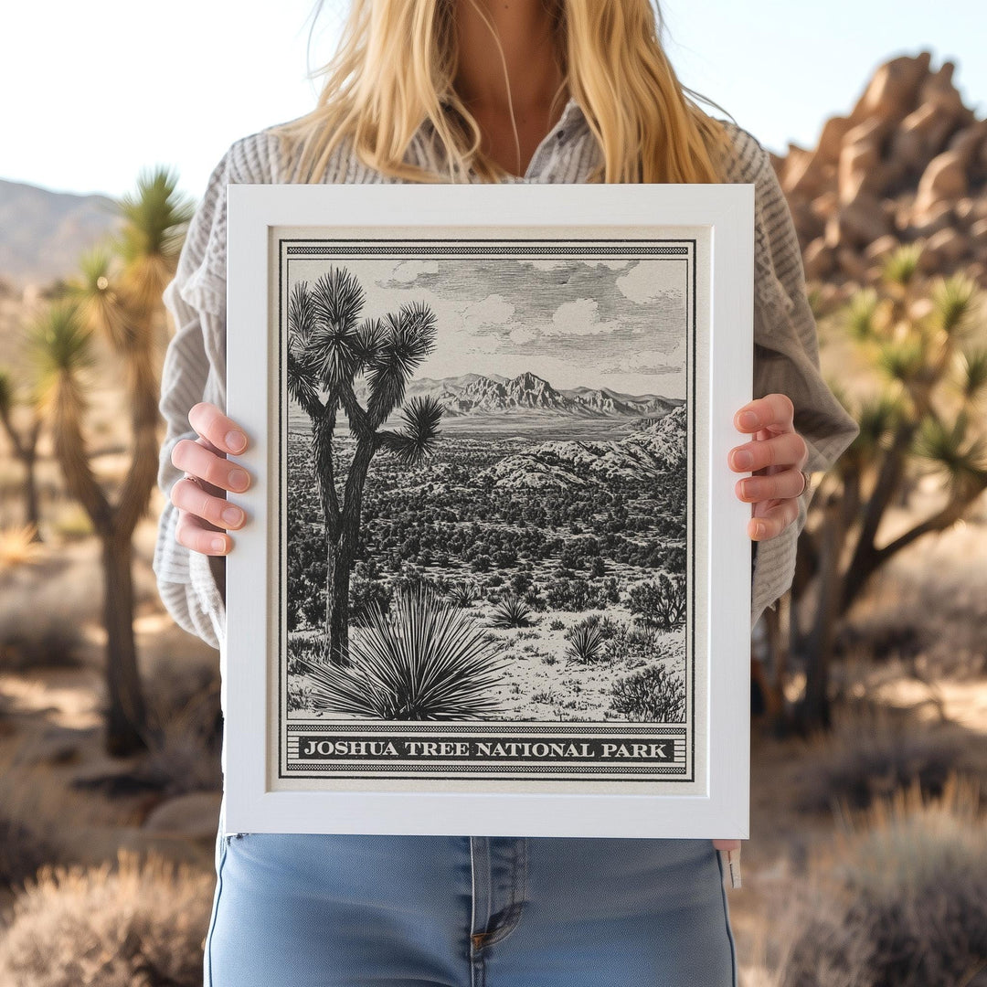 Joshua Tree National Park Lithograph Style Print - Vintage California archival matte fine art print. Western aesthetic gift. Desert travel.