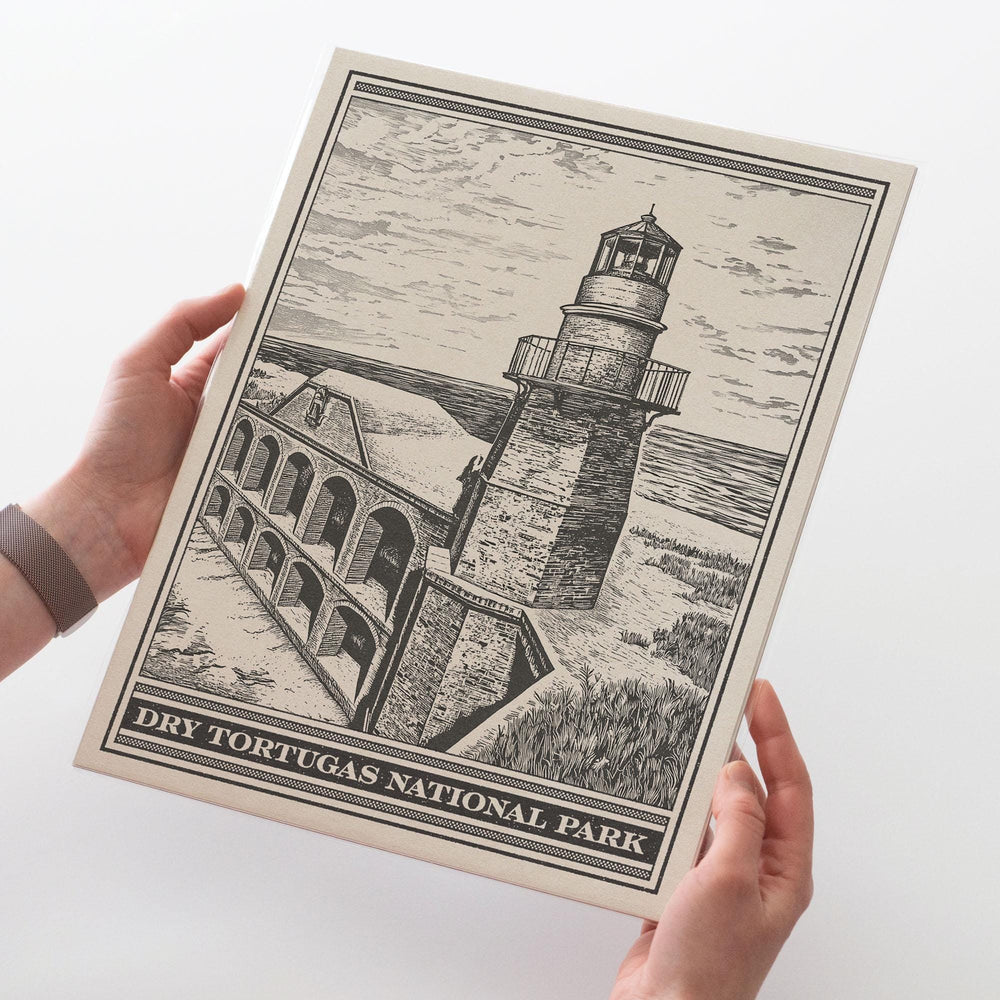 Dry Tortugas National Park Lithograph Style Print - Vintage Florida archival matte fine art print. Fort Jefferson Garden Key. Travel Gift.