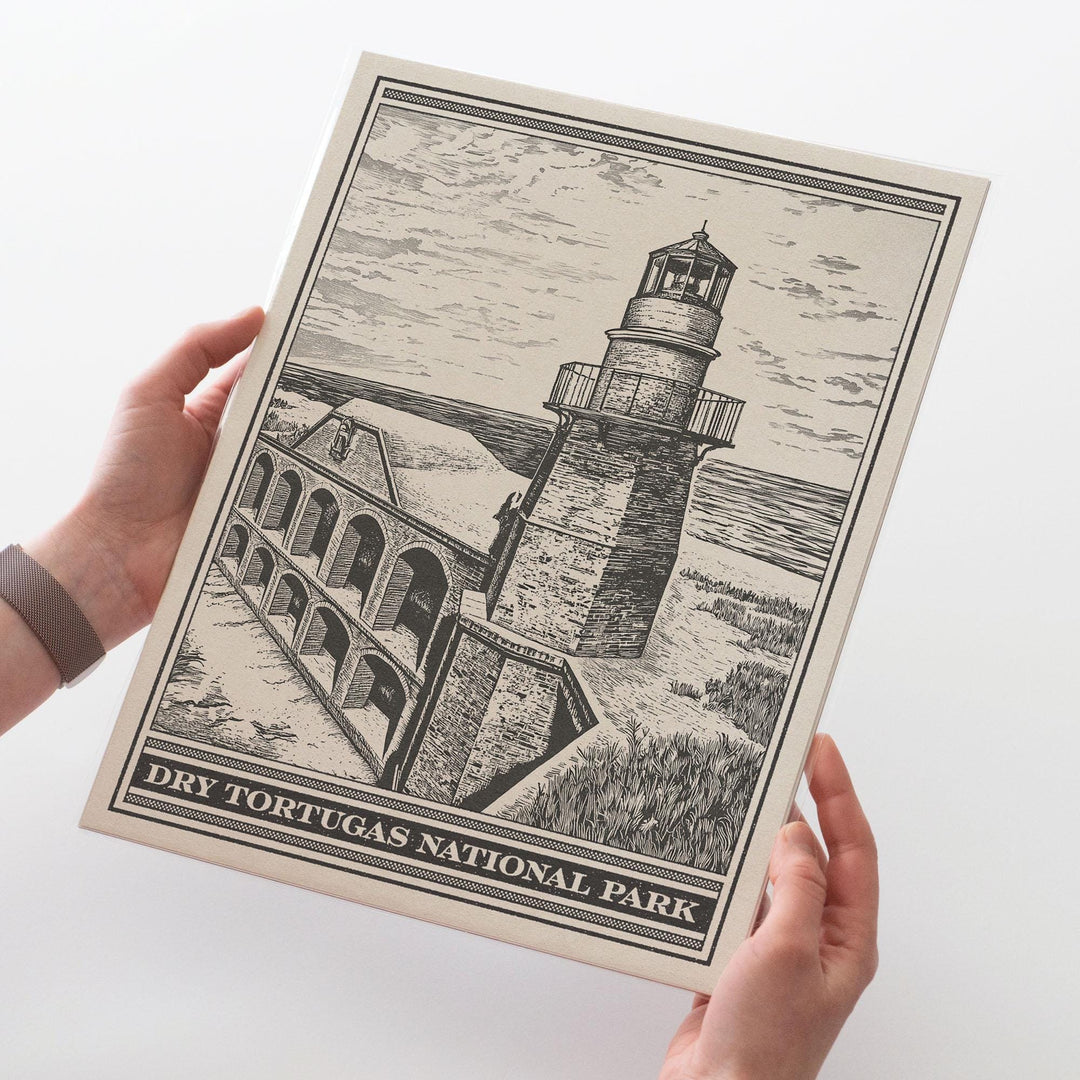 Dry Tortugas National Park Lithograph Style Print - Vintage Florida archival matte fine art print. Fort Jefferson Garden Key. Travel Gift.