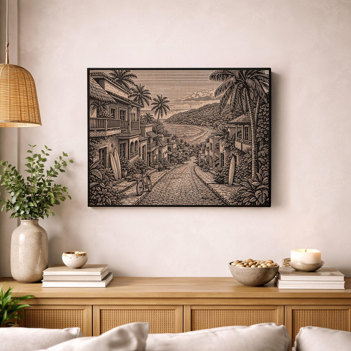 Sayulita Surf Village Engraved Birch Art Panel