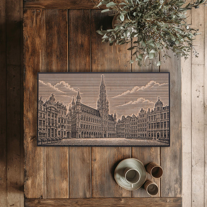 Brussels Grand Place Engraved Birch Art Panel