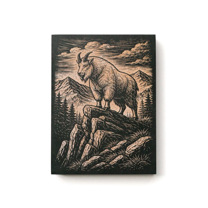 Mountain Goat in Alpine Wilderness Engraved Birch Art Panel