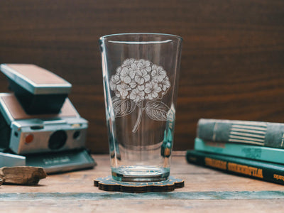Hydrangea Glasses | Flower Themed Personalized Whiskey, Wine & Beer Glassware, Floral Drinkware, Gardener Gift, New England Summer Decor