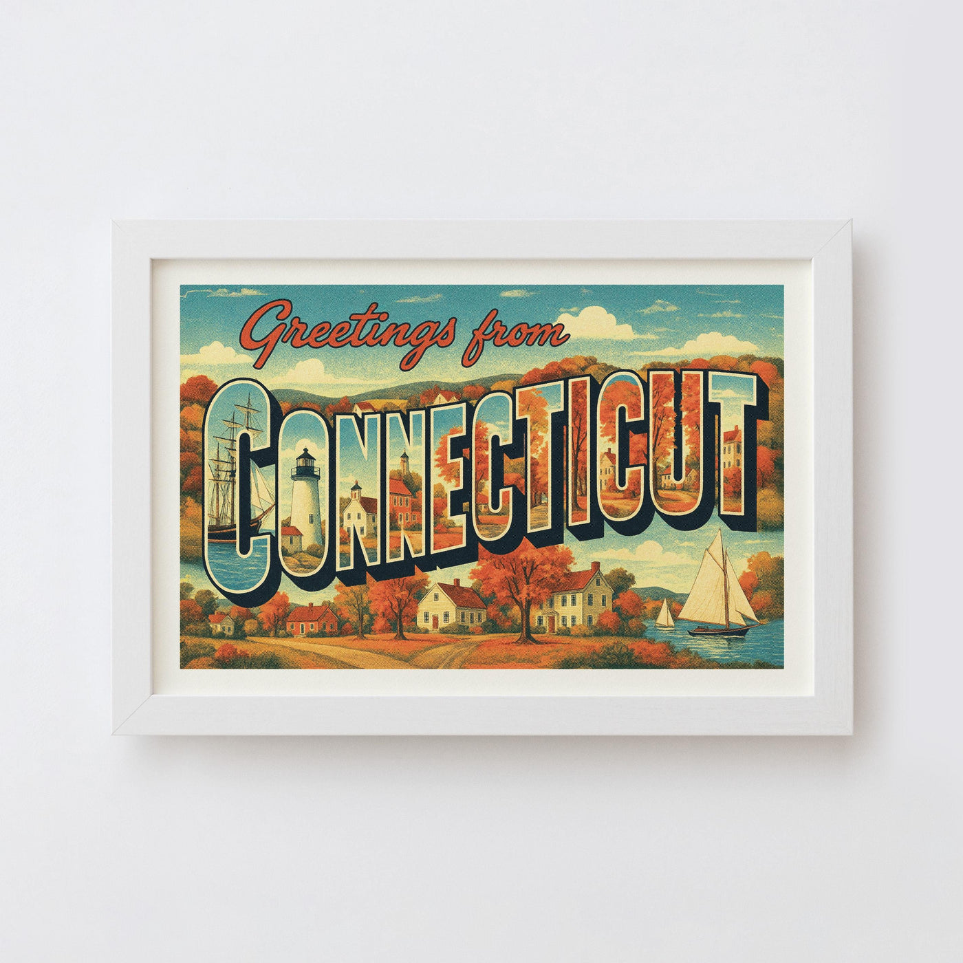Connecticut Postcard Art Print