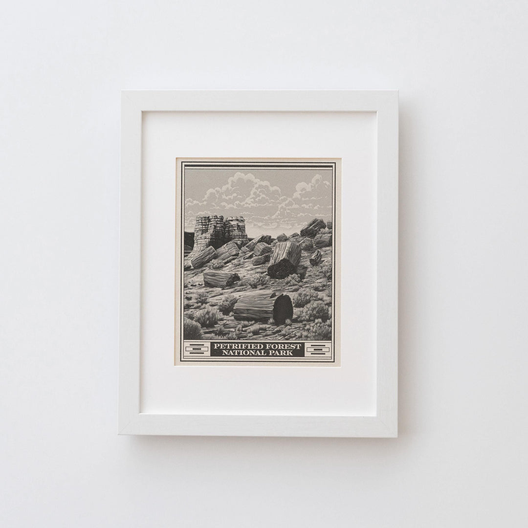 Petrified Forest Park Lithograph Style Print - Vintage Arizona archival matte fine art print. Rainbow Forest Newspaper Rock Desert West Gift