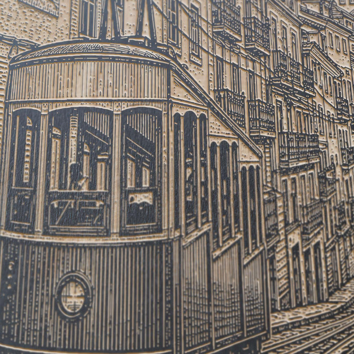 Lisbon Tram Engraved Birch Art Panel