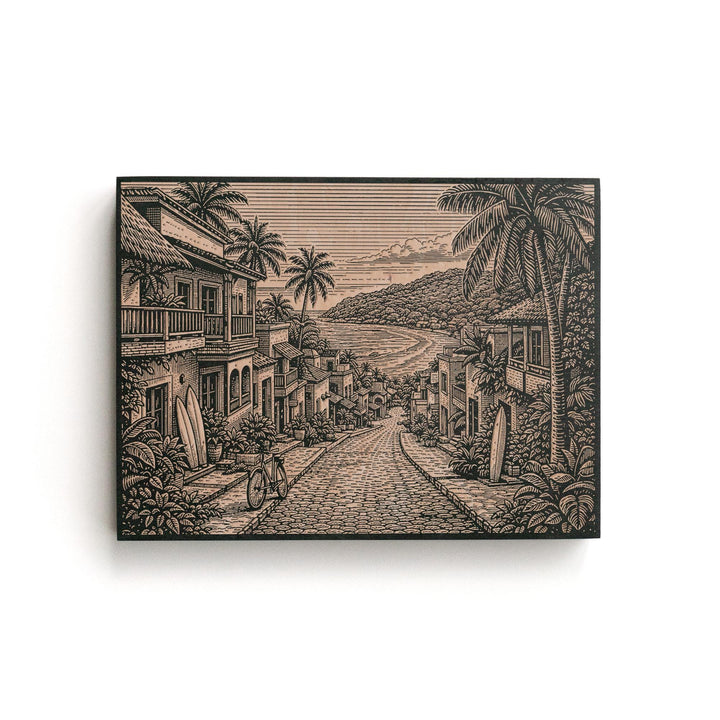 Sayulita Surf Village Engraved Birch Art Panel