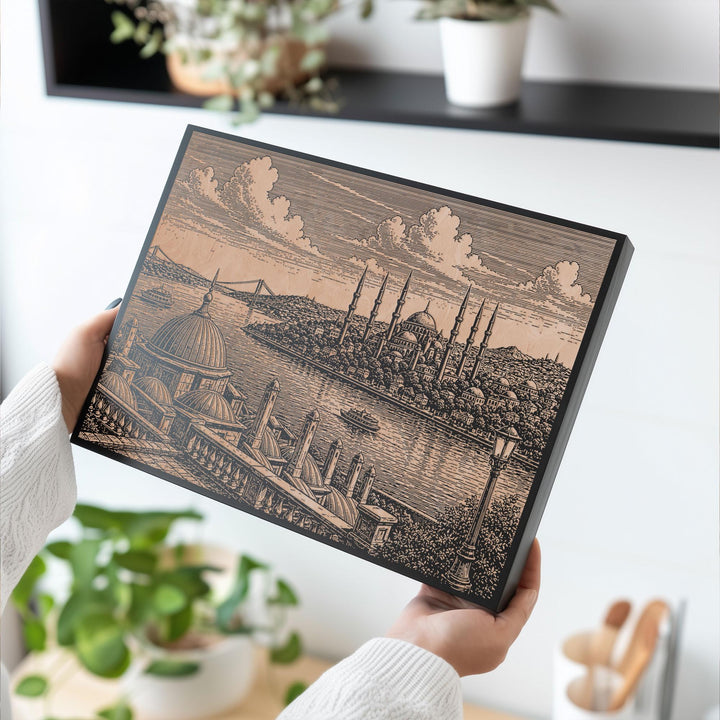 Istanbul Blue Mosque Engraved Birch Art Panel