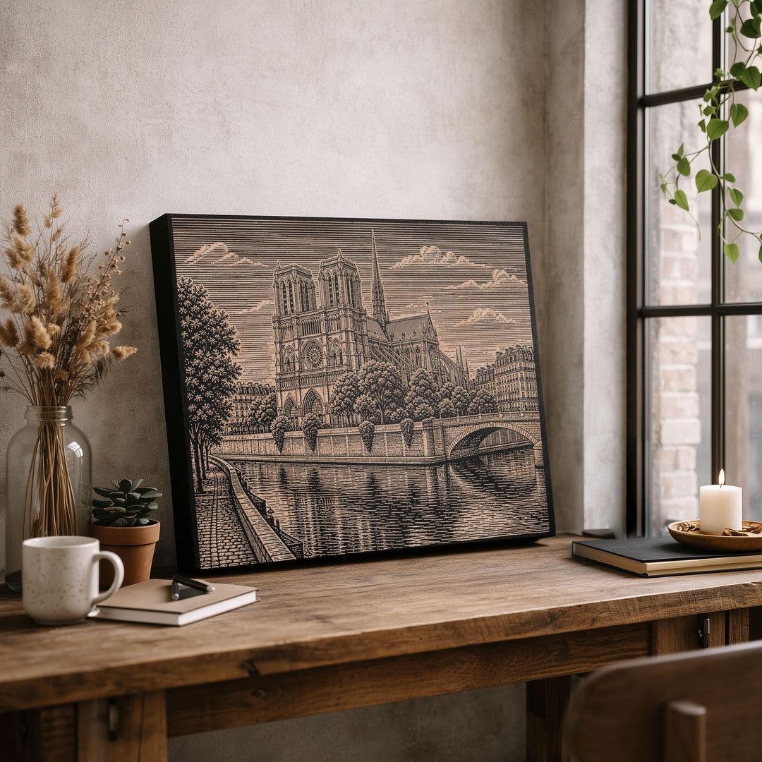 Notre-Dame Cathedral Engraved Birch Art Panel