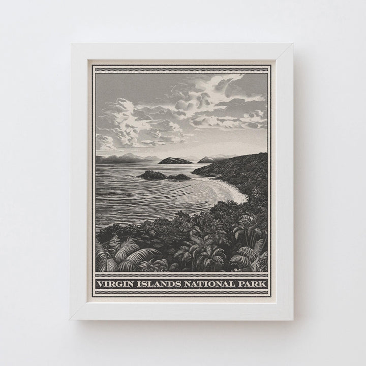 Virgin Islands National Park Lithograph Style Print - Vintage USVI St. John archival matte fine art print. Buck Island Reef Monument gift