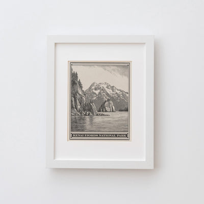 Kenai Fjords National Park Lithograph Style Print - Vintage Alaska archival matte fine art print. Harding Icefield Kenai Peninsula Gift