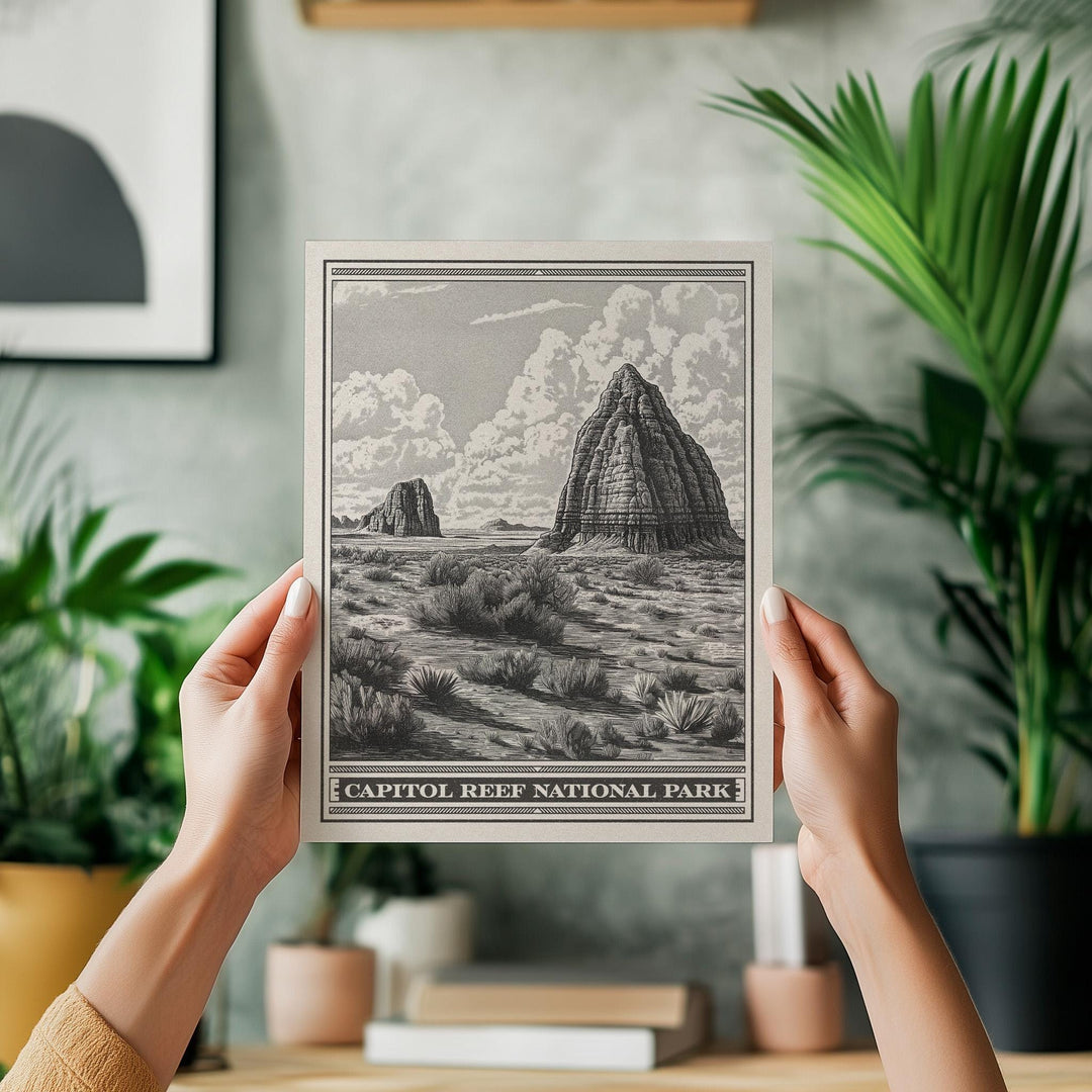Capitol Reef National Park Lithograph Style Print - Vintage Utah archival matte fine art print. Cathedral Valley Castle Desert Gift.