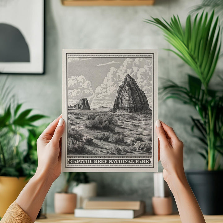 Capitol Reef National Park Lithograph Style Print - Vintage Utah archival matte fine art print. Cathedral Valley Castle Desert Gift.