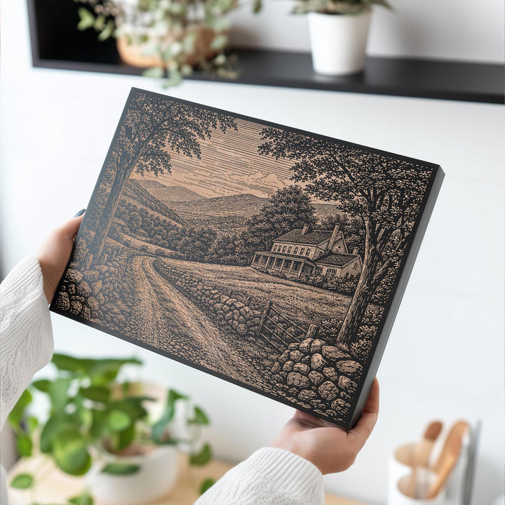 Berkshires Farmhouse Engraved Birch Art Panel