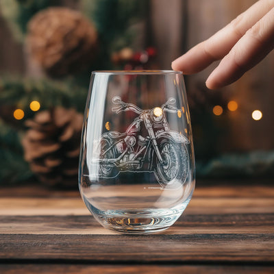 Motorcycle Glasses | Biker Themed Personalized Whiskey, Wine & Beer Glassware, Motorcycle Club Drinkware, Biker Bar Themed Gift